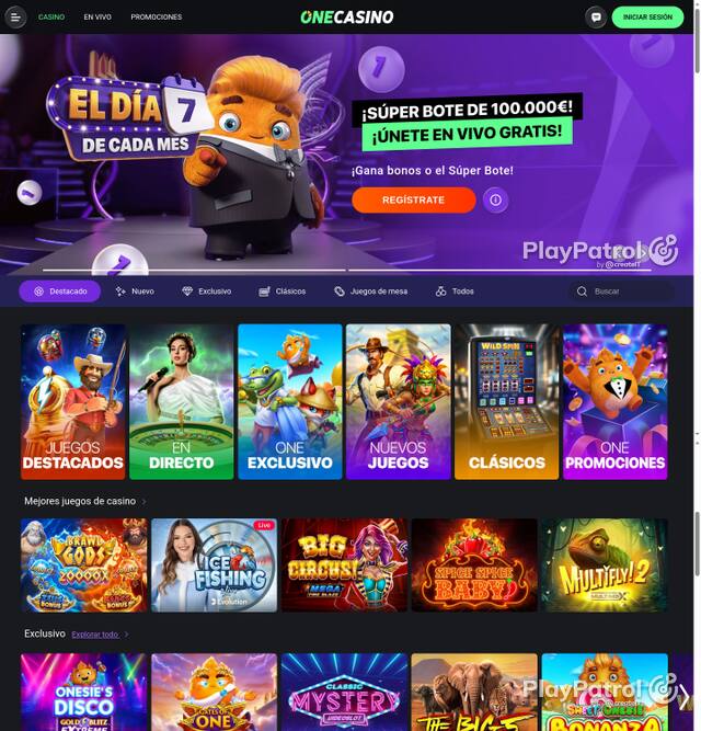 Capture of the front page of One Casino (onecasino.es) on 5 October 2026
