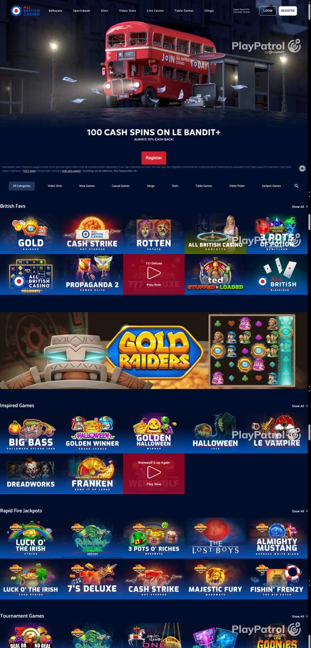 Capture of the front page of All British Casino (allbritishcasino.com) on 25 October 2026
