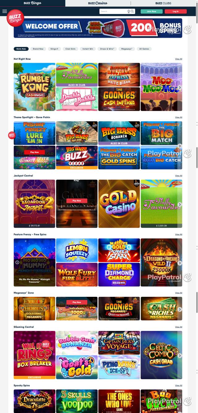 Capture of the front page of Buzz Bingo (buzzbingo.com) on 14 October 2026