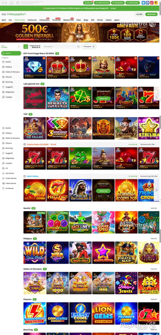 Capture of the front page of Betpassion (betpassion.it) on 16 October 2026