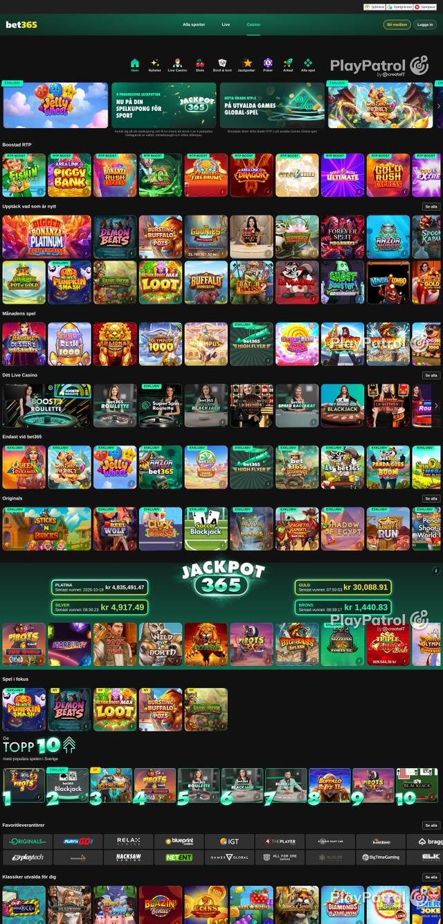 Capture of the front page of bet365 Casino (casino.bet365.com) on 22 October 2026