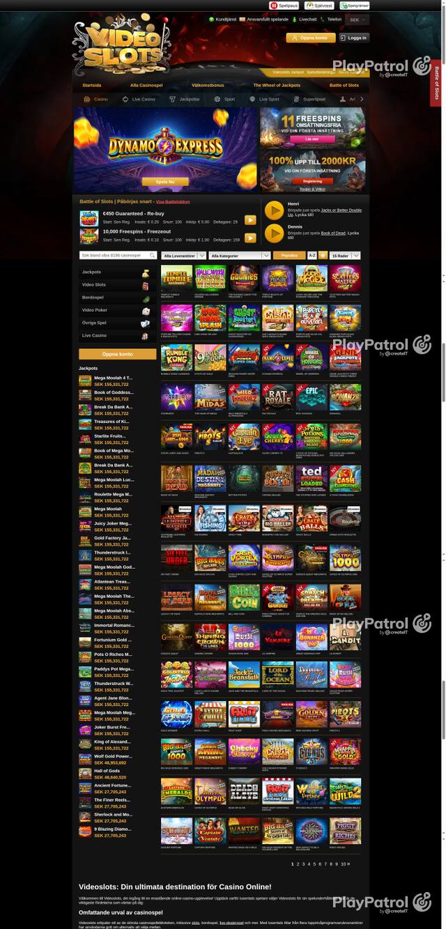 Capture of the front page of videoslots.com (videoslots.com) on 23 October 2026