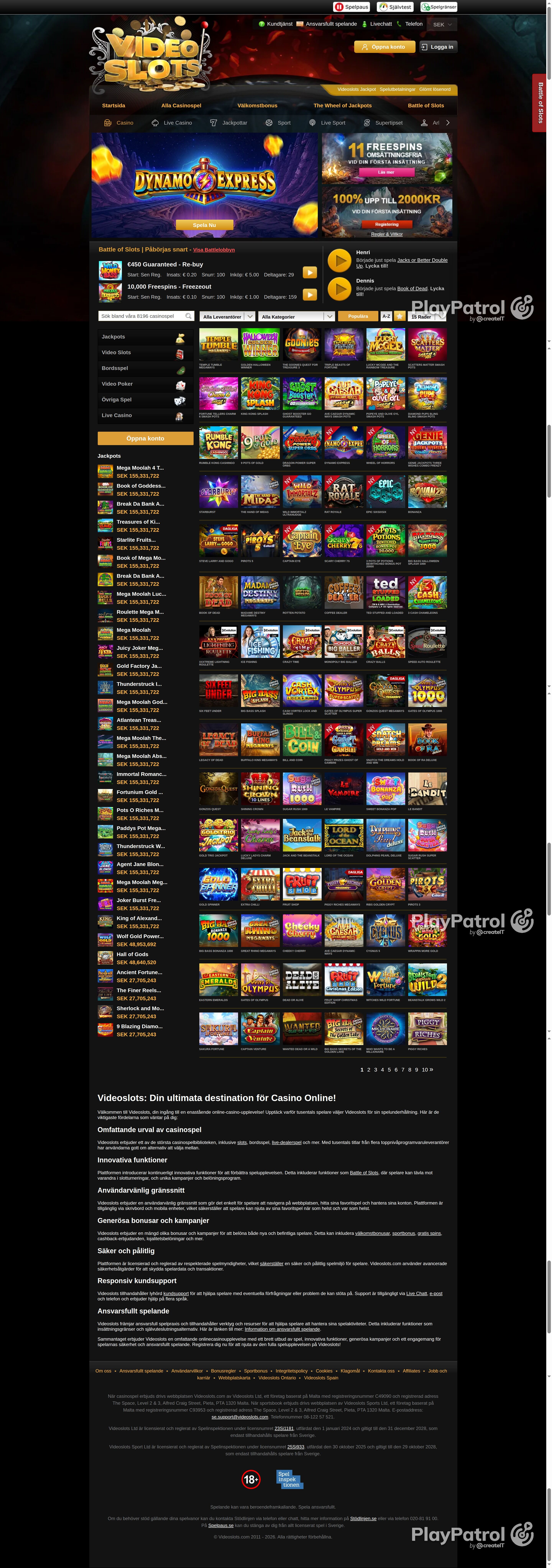 Full capture of videoslots.com recorded during the scan