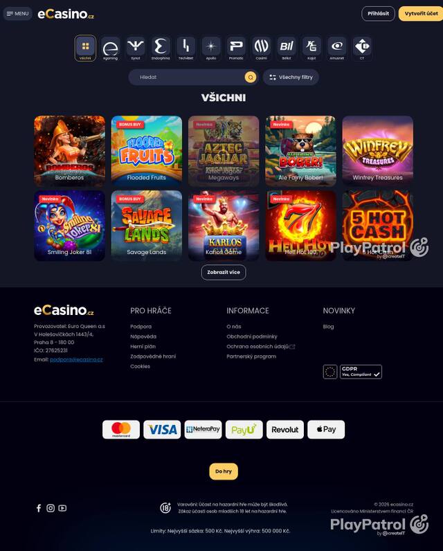 Homepage capture of eCasino recorded during the scan