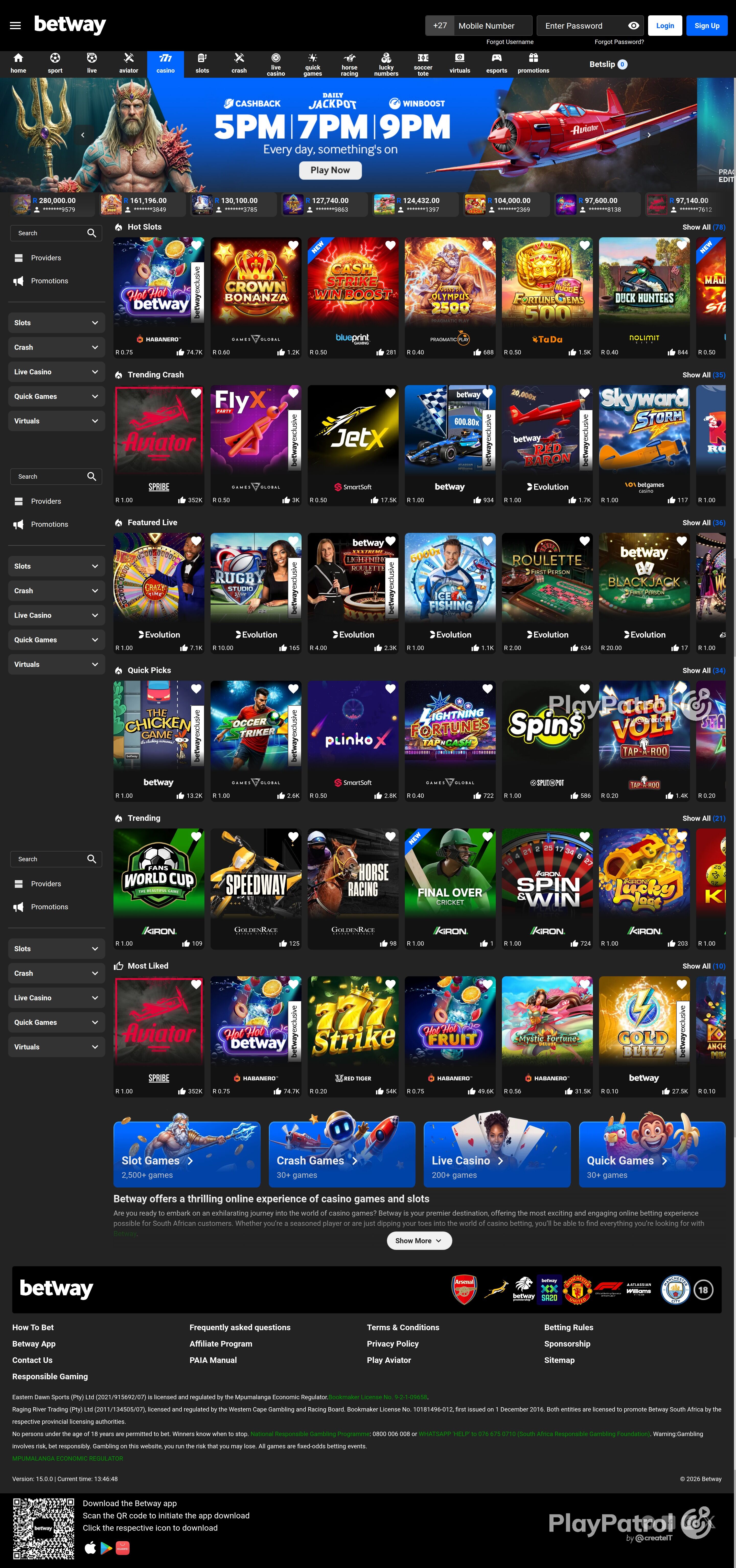 Full capture of betway.co.za recorded during the scan