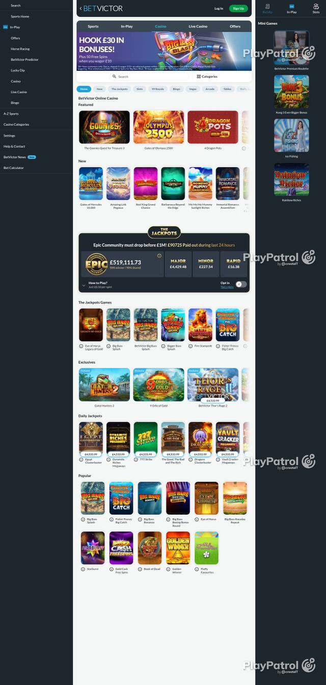 Capture of the front page of BetVictor Casino (betvictor.com) on 2 October 2026