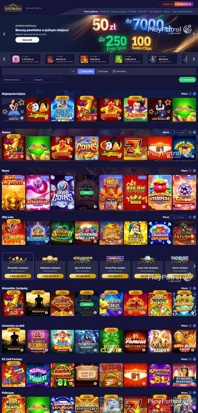 Capture of the front page of totalcasino.pl (totalcasino.pl) on 6 October 2026