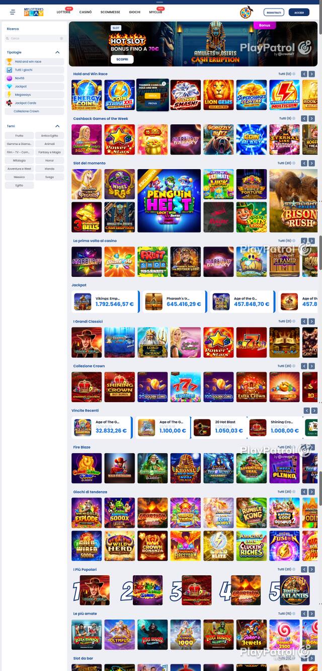 Capture of the front page of MyLotteries (mylotteriesplay.it) on 24 October 2026
