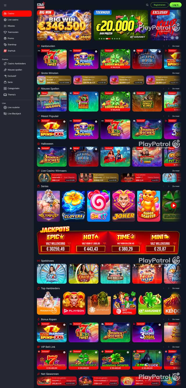 Front page of starcasino.be as captured on 29 October 2026