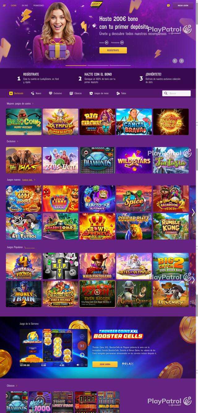 Capture of the front page of Lucky Casino (luckycasino.es) on 25 October 2026