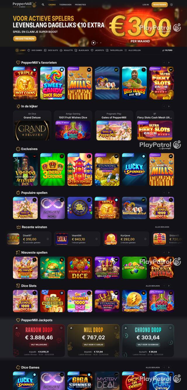 Capture of the front page of peppermillcasino.be (peppermillcasino.be) on 22 October 2026