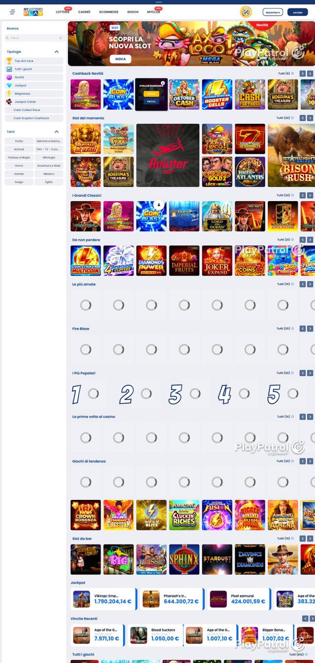 Capture of the front page of MyLotteries (mylotteriesplay.it) on 3 October 2026