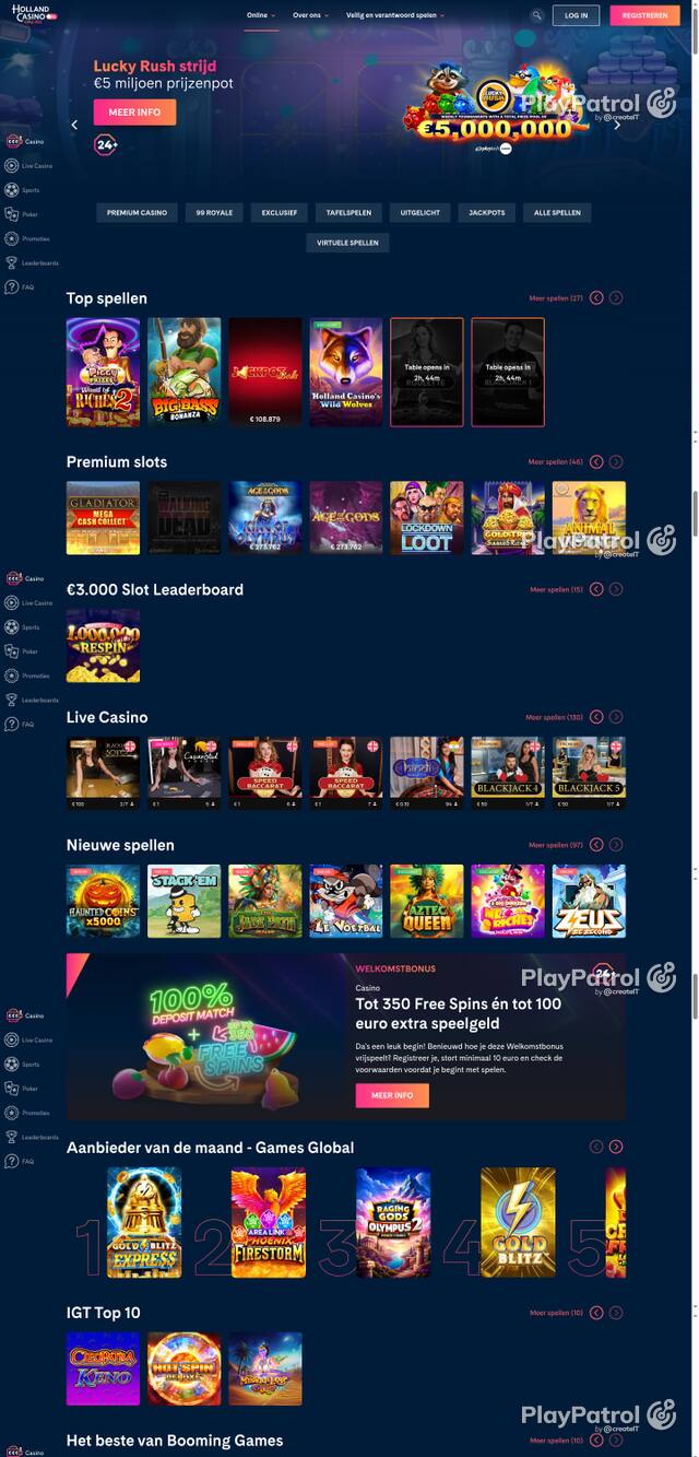 Capture of the front page of Holland Casino (hollandcasino.nl) on 22 October 2026
