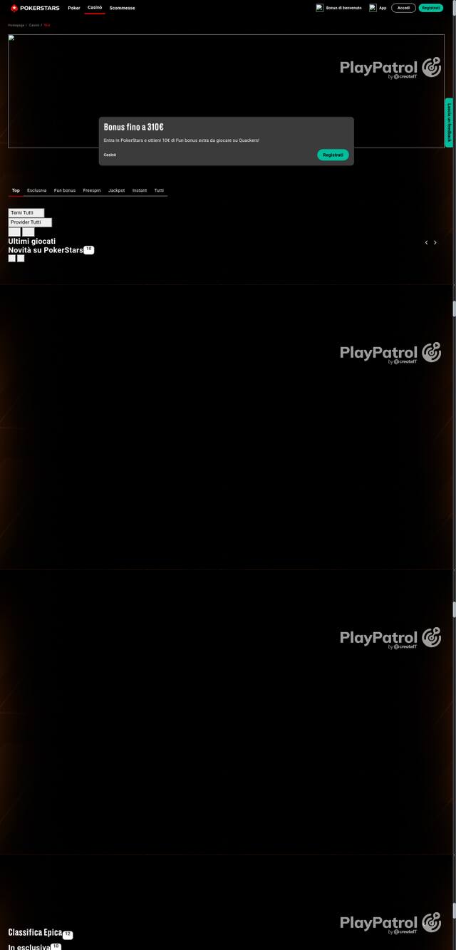 Capture of the front page of PokerStars (pokerstars.it) on 6 October 2026