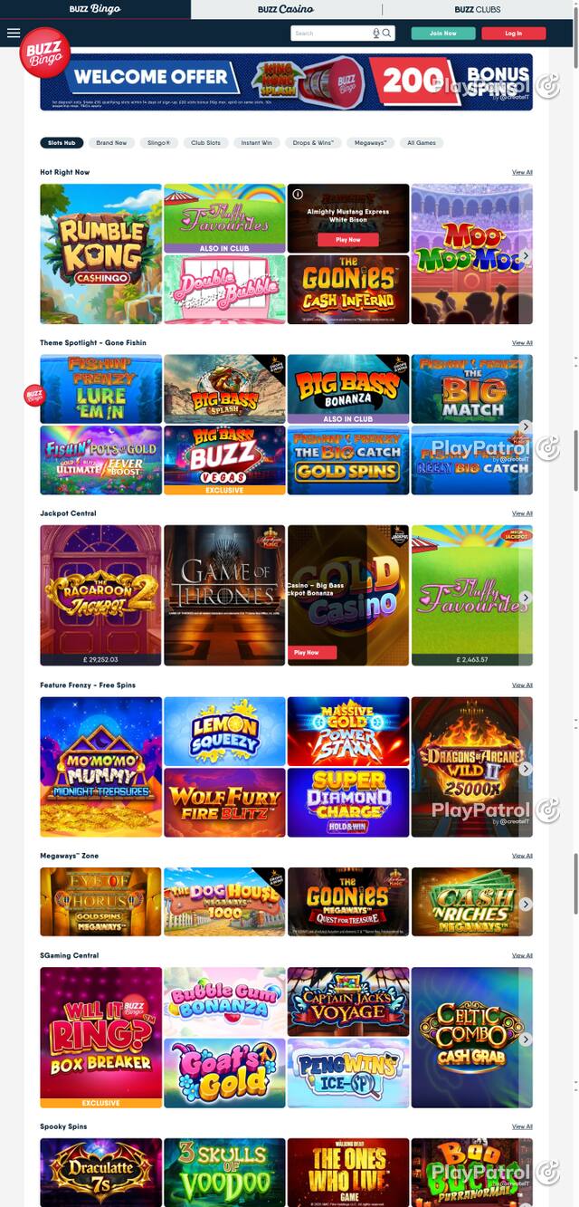 Capture of the front page of Buzz Bingo (buzzbingo.com) on 19 October 2026