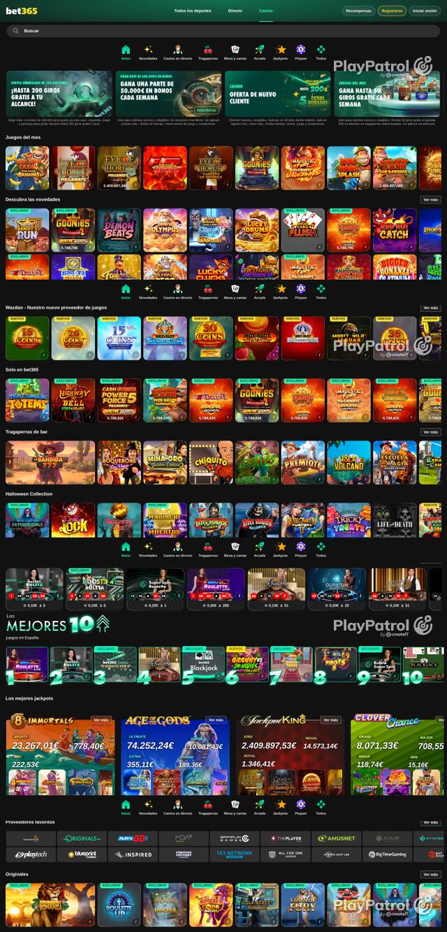Front page of Bet365 Casino as captured on 29 October 2026