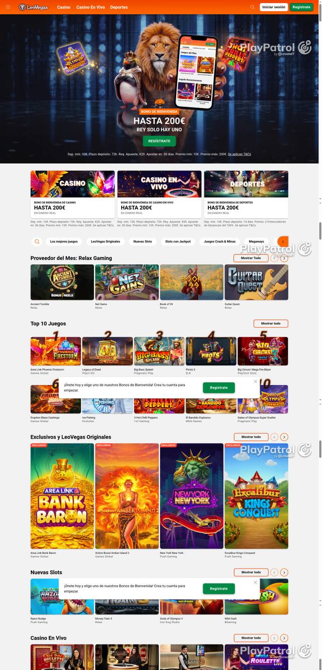 Capture of the front page of LeoVegas (leovegas.es) on 11 October 2026