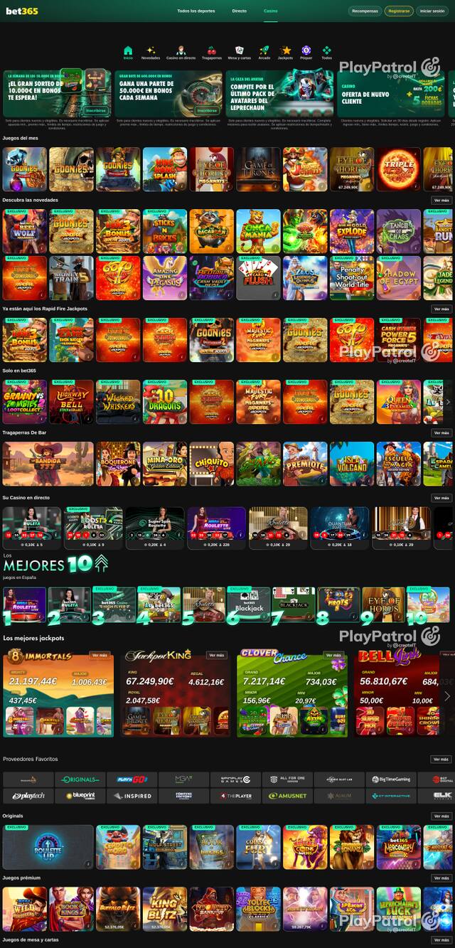 Capture of the front page of Bet365 Casino (casino.bet365.es) on 13 October 2026