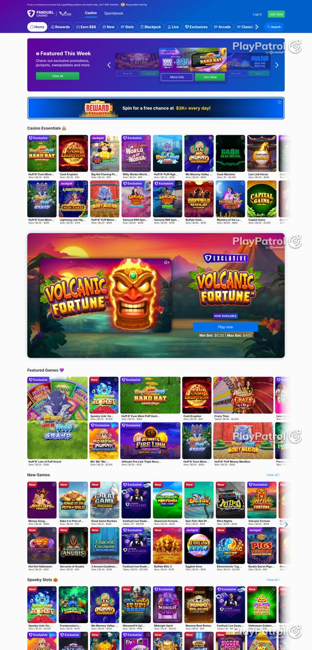 Front page of casino.fanduel.com as captured on 28 October 2026