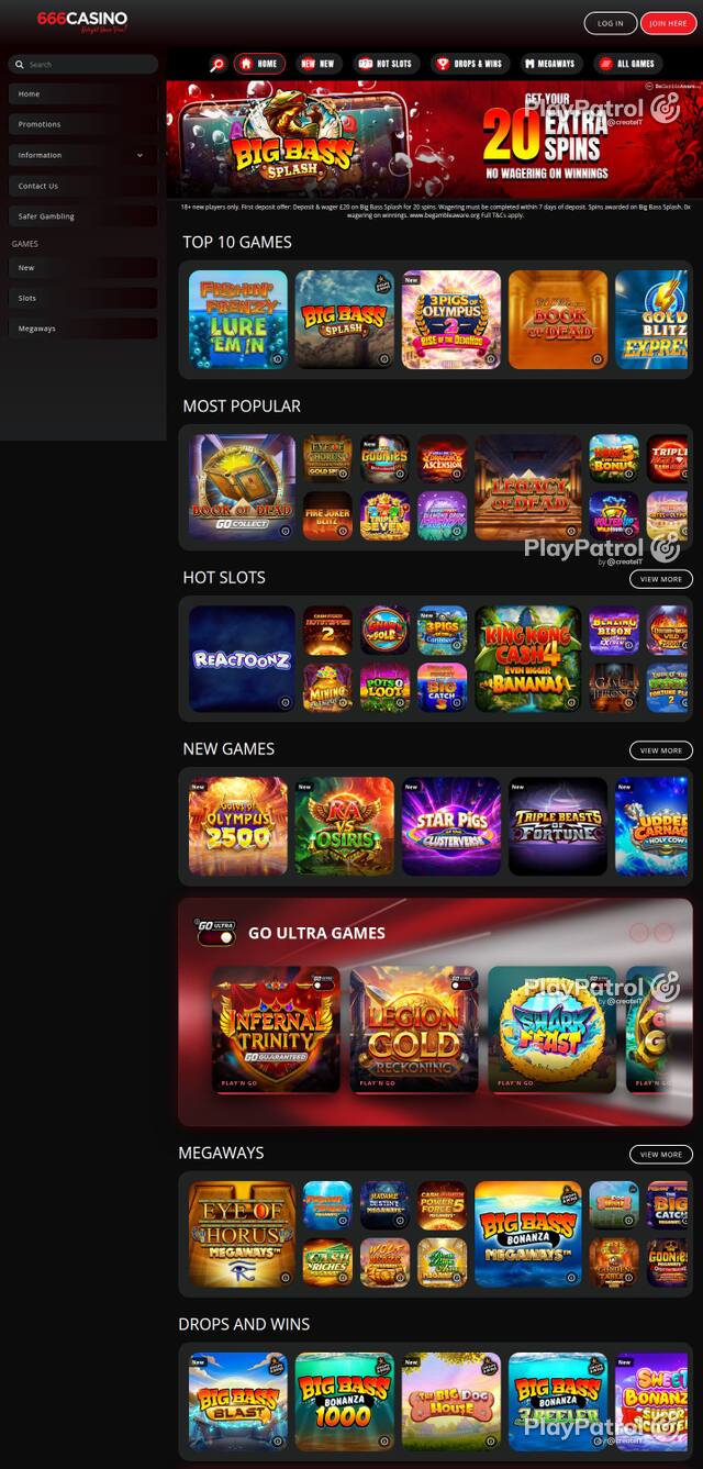 Homepage capture of 666 Casino recorded during the scan