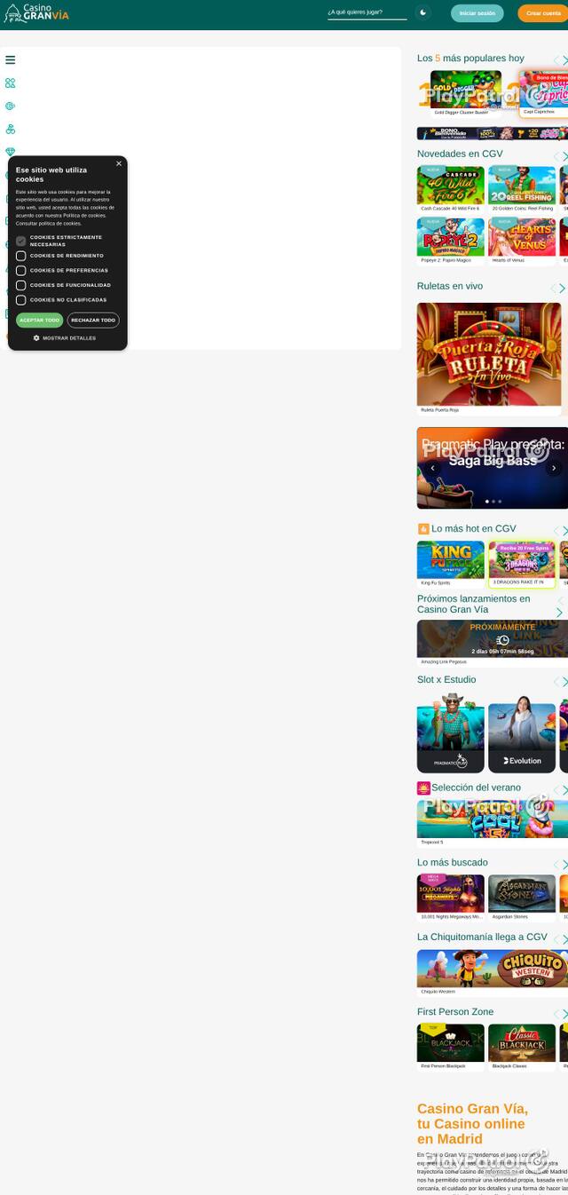 Homepage capture of Casino Gran Vía recorded during the scan