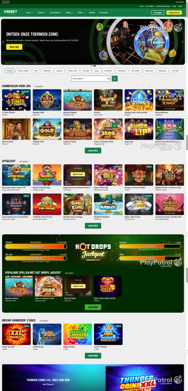 Capture of the front page of Unibet (unibet.nl) on 20 October 2026