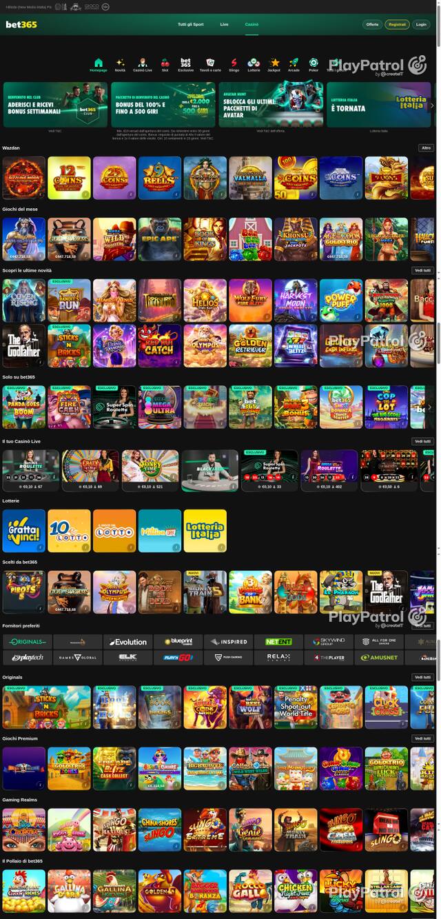 Capture of the front page of bet365 (casino.bet365.it) on 21 October 2026