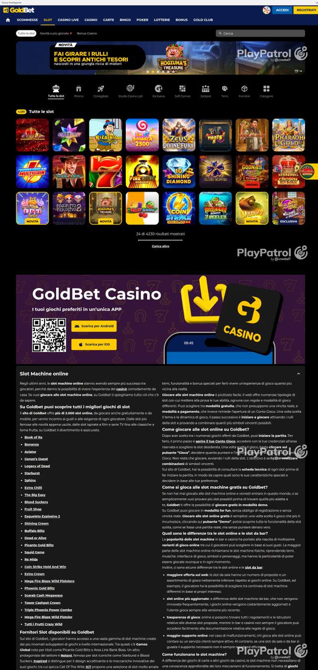 Homepage capture of Goldbet recorded during the scan