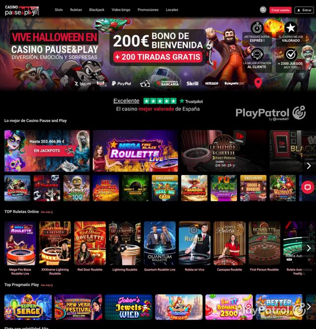 Capture of the front page of Casino Pause and Play (casinopauseandplay.es) on 2 October 2026