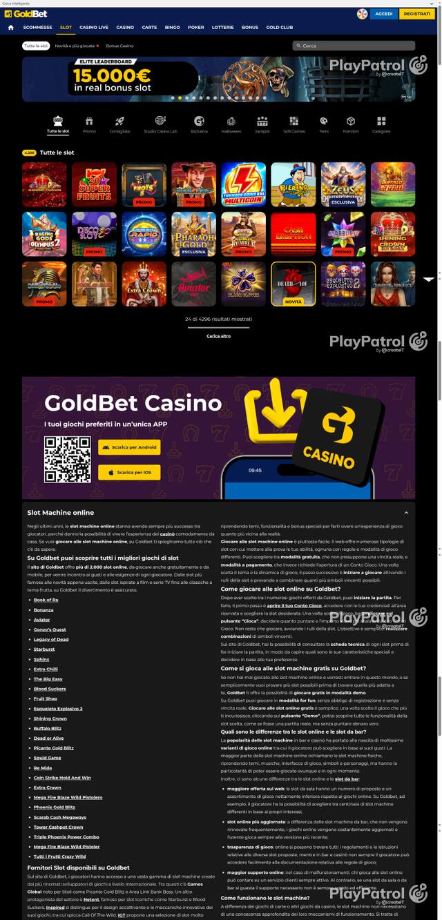 Capture of the front page of Goldbet (goldbet.it) on 23 October 2026