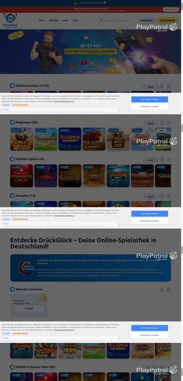 Capture of the front page of DrückGlück (drueckglueck.de) on 8 October 2026