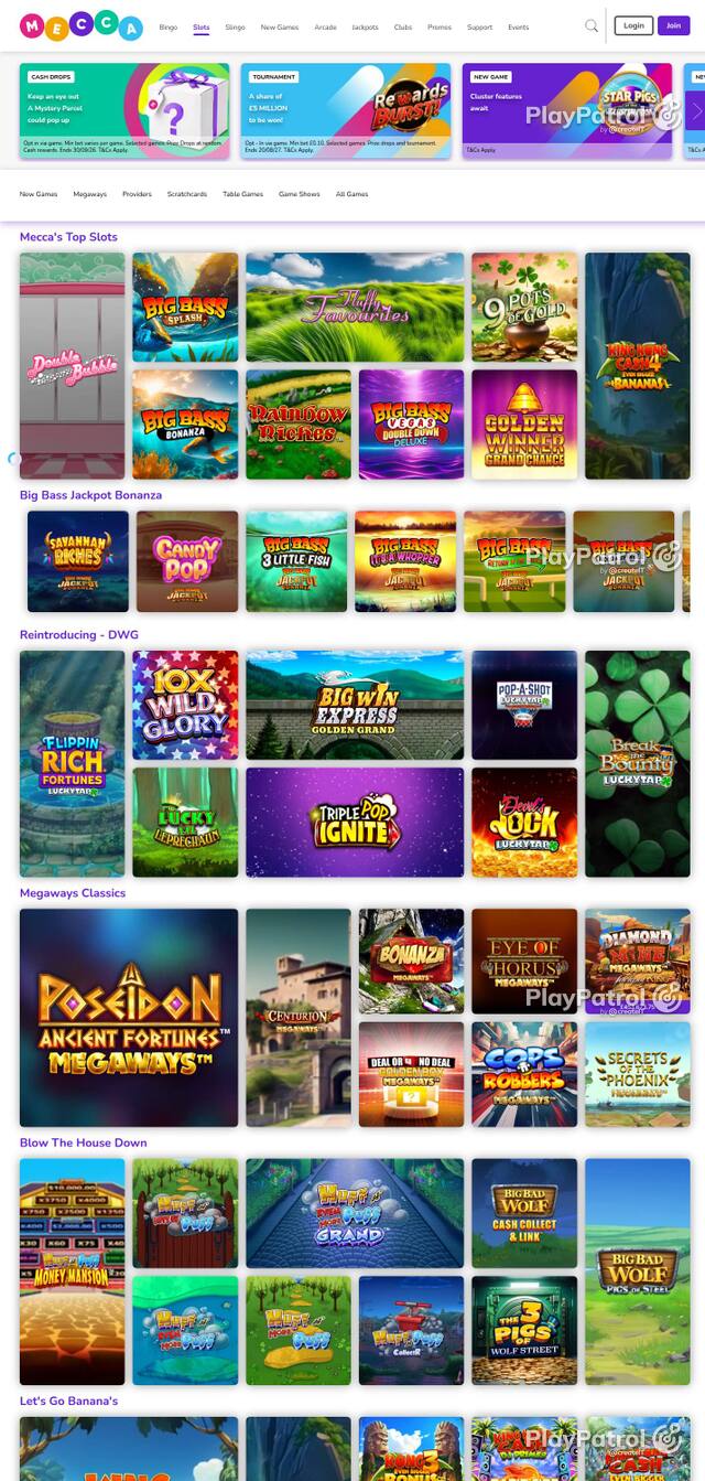 Homepage capture of Mecca Bingo recorded during the scan
