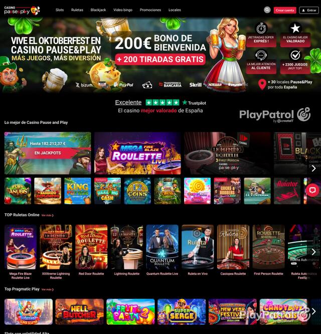 Homepage capture of Casino Pause and Play recorded during the scan