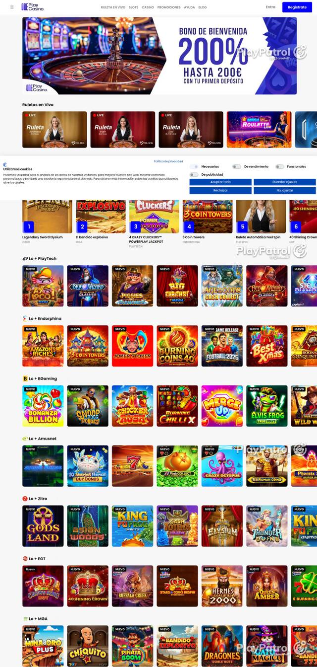 Homepage capture of OnePlay Casino recorded during the scan