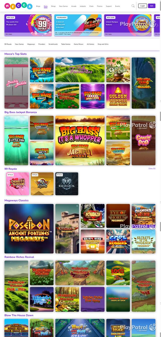 Capture of the front page of Mecca Bingo (meccabingo.com) on 8 October 2026