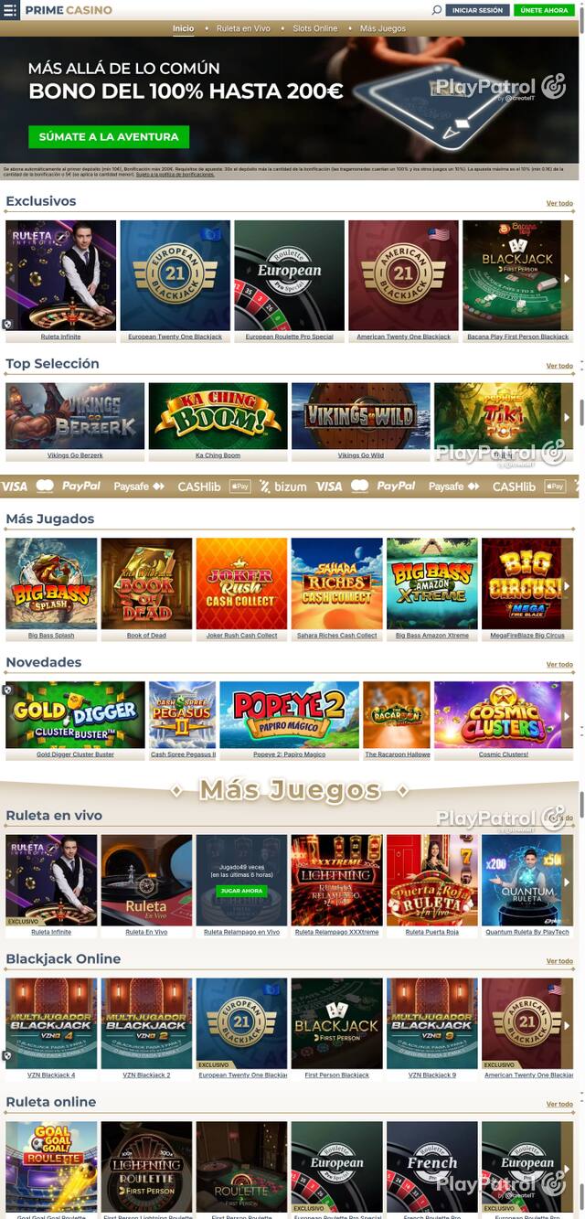 Capture of the front page of Prime Casino (primecasino.es) on 12 October 2026