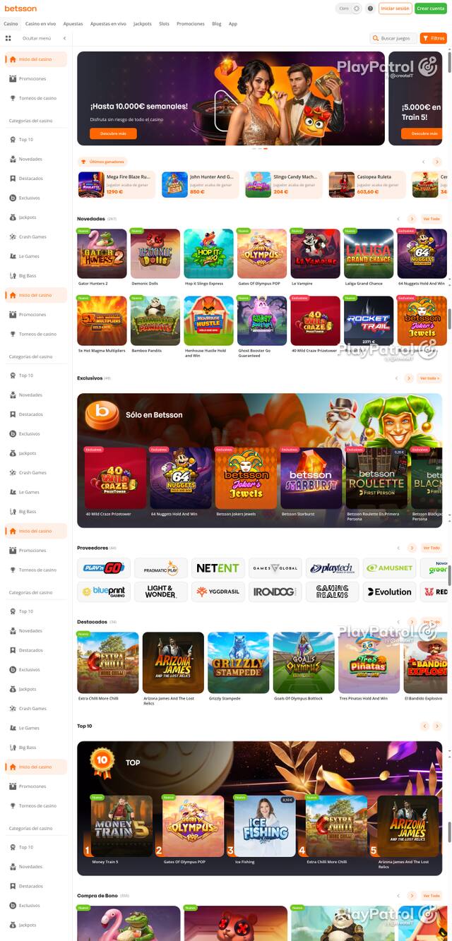 Capture of the front page of Betsson (betsson.es) on 8 October 2026