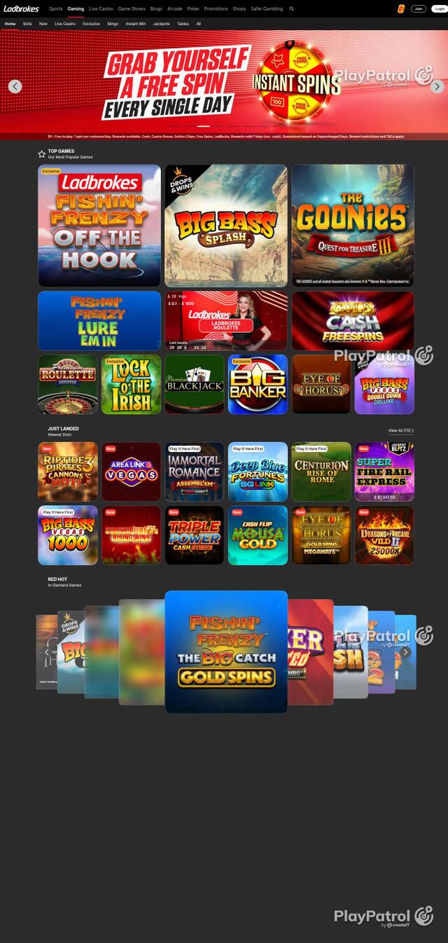 Homepage capture of Ladbrokes recorded during the scan