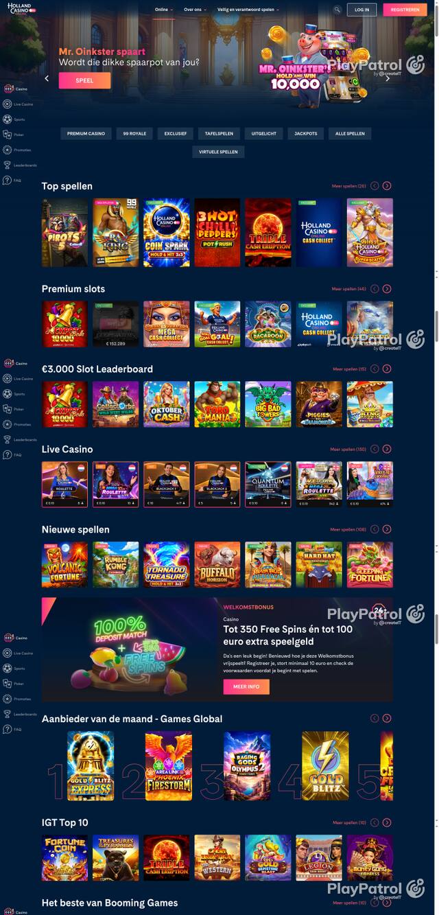 Capture of the front page of Holland Casino (hollandcasino.nl) on 10 October 2026
