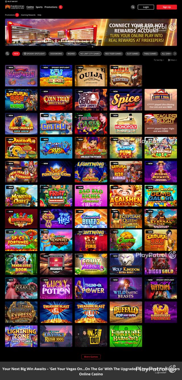 Front page of igaming.firekeeperscasino.com as captured on 29 October 2026