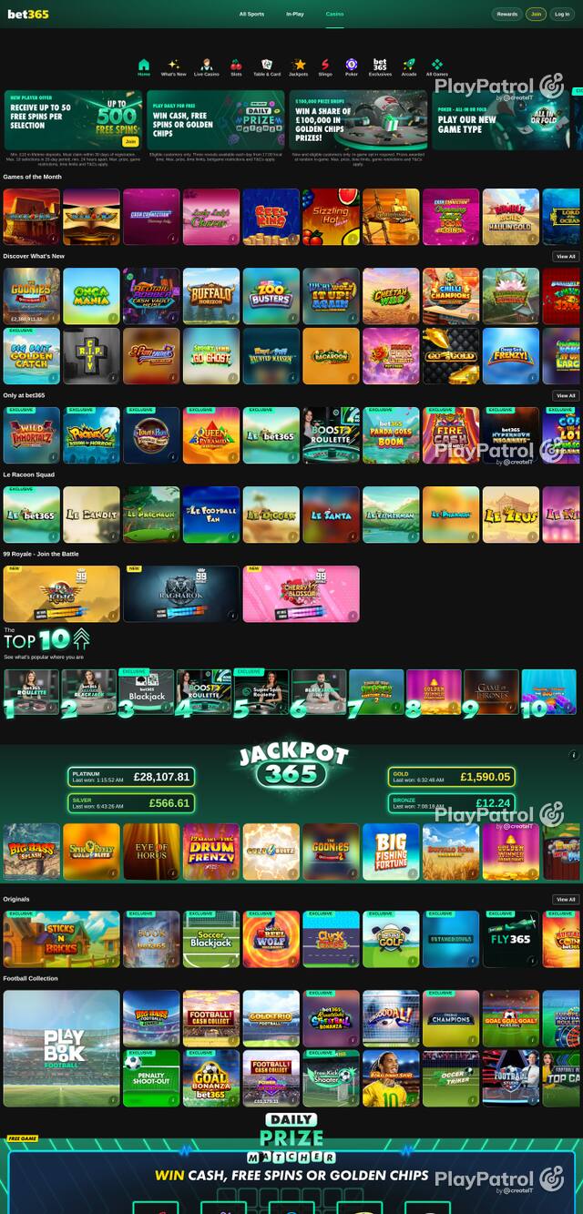 Capture of the front page of bet365 Casino (casino.bet365.com) on 12 October 2026