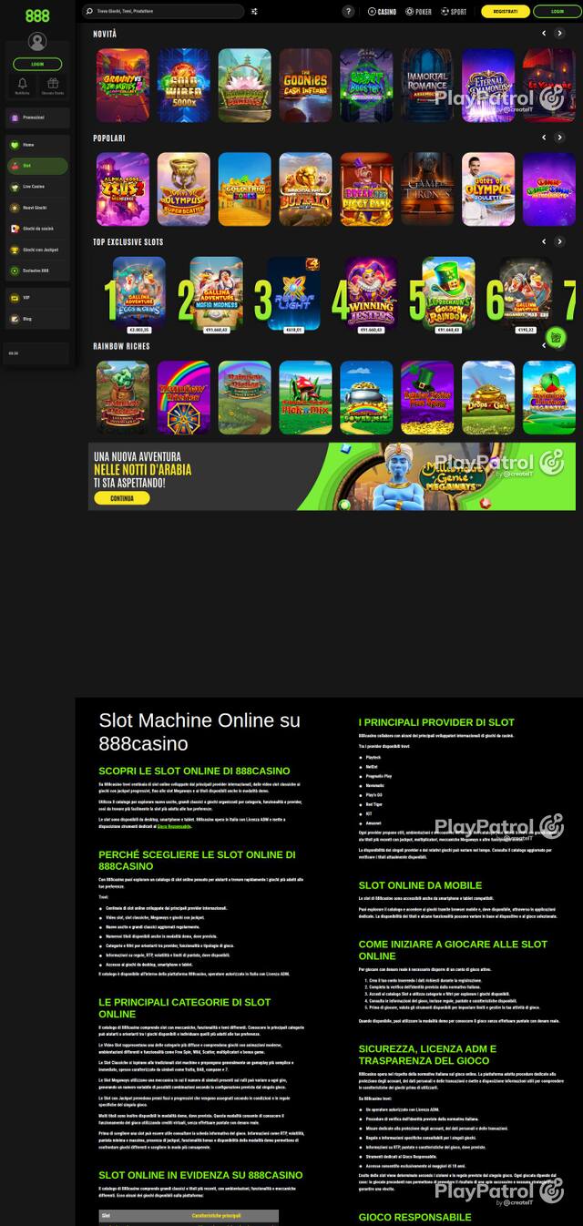 Homepage capture of 888casino recorded during the scan