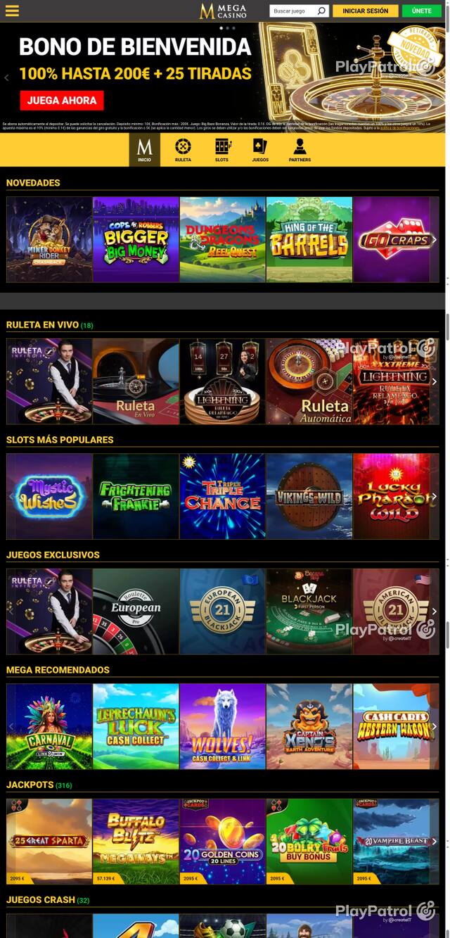 Capture of the front page of Mega Casinos (megacasinos.es) on 20 October 2026