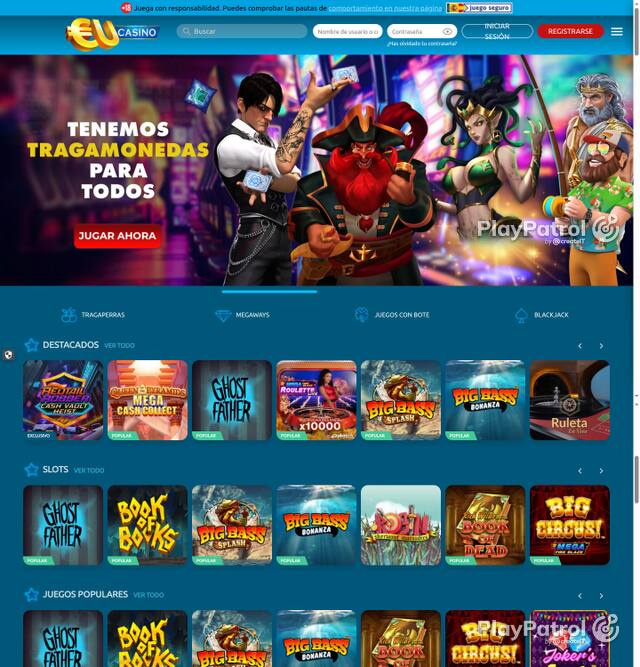 Capture of the front page of EU Casino (eucasino.es) on 5 October 2026