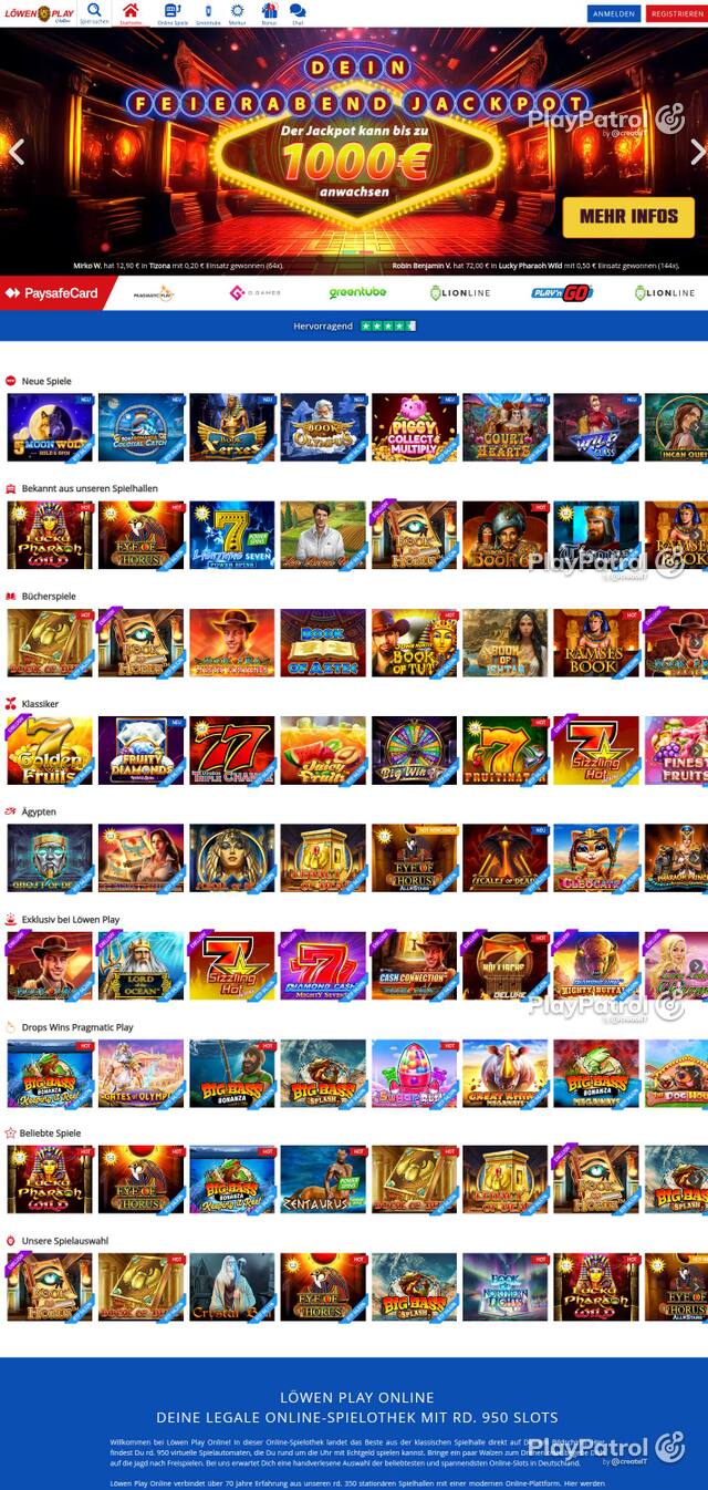 Homepage capture of Löwen Play recorded during the scan