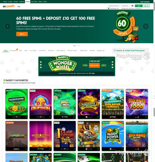 Capture of the front page of Paddy Power Games (games.paddypower.com) on 5 October 2026