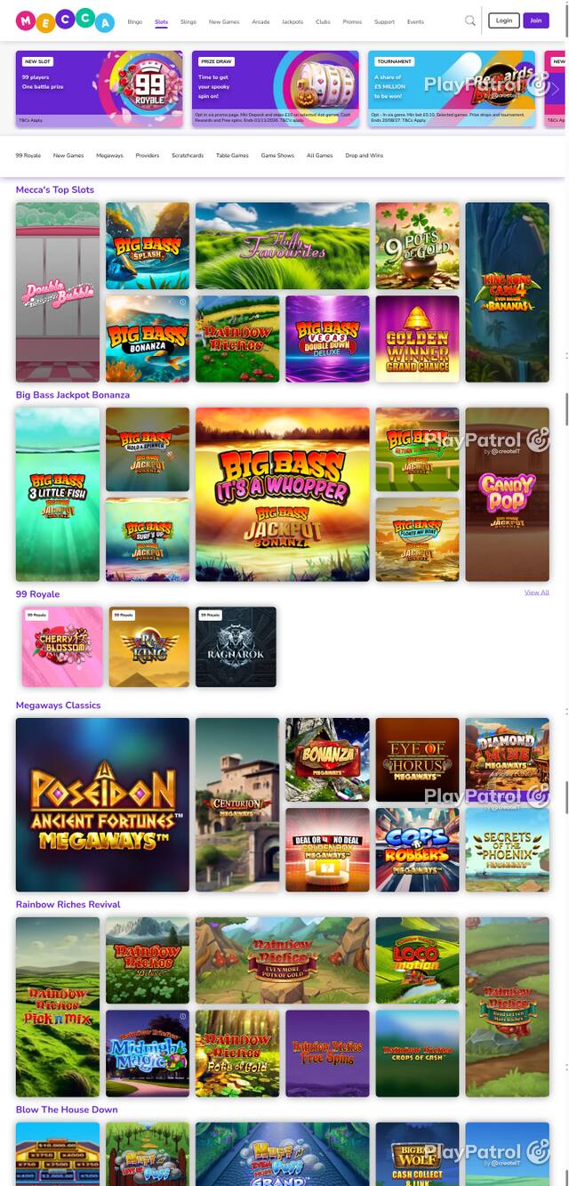 Capture of the front page of Mecca Bingo (meccabingo.com) on 16 October 2026