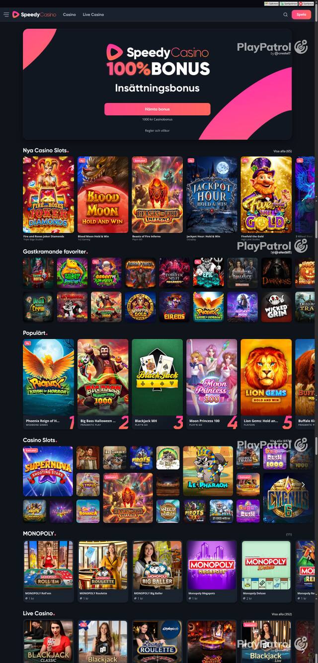 Front page of speedycasino.com as captured on 27 October 2026