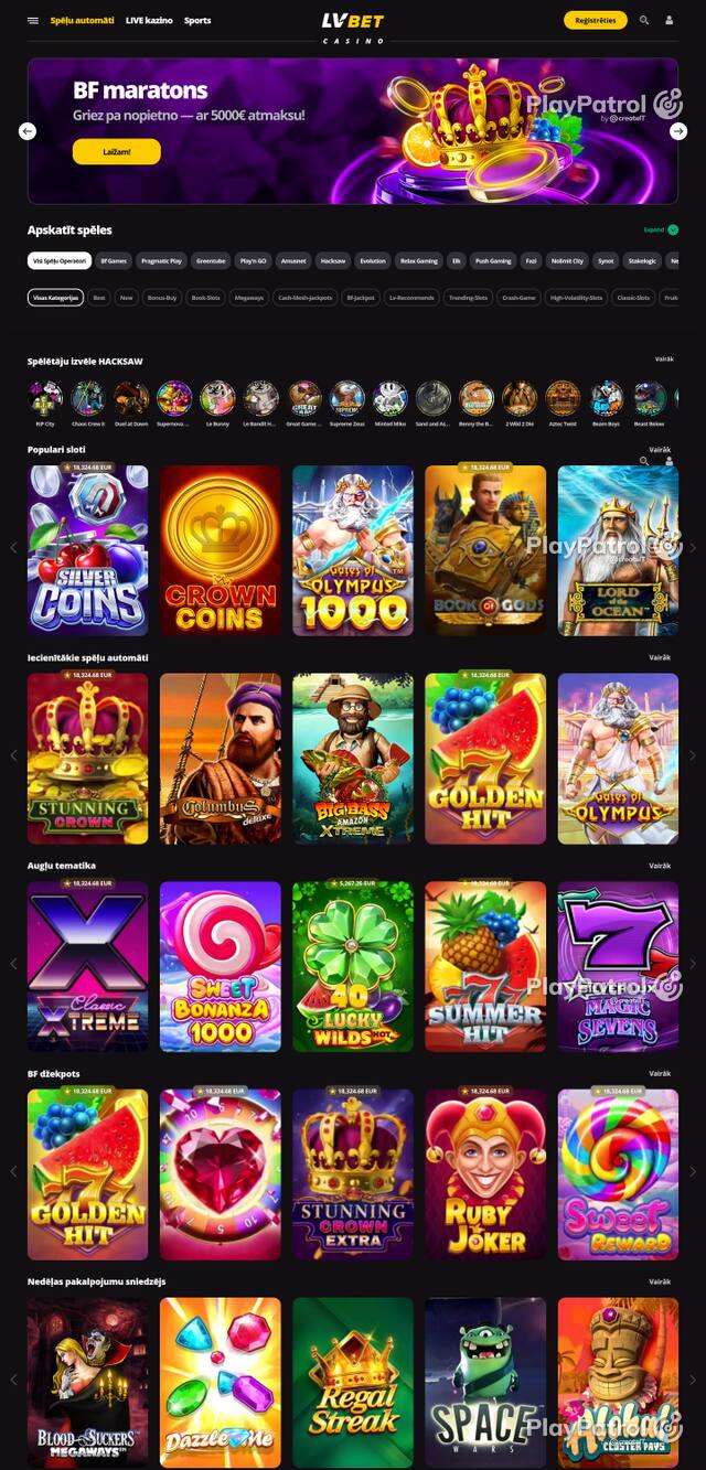 Front page of lvbet.lv as captured on 26 October 2026