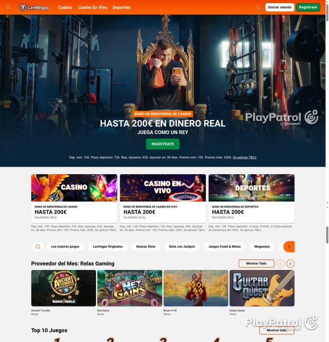 Capture of the front page of LeoVegas (leovegas.es) on 5 October 2026